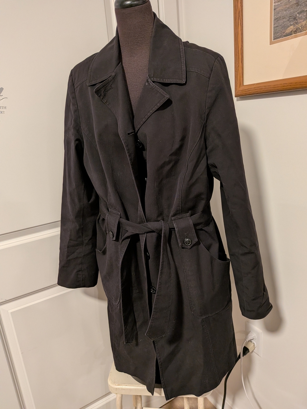 London Fog Black Women's Trench Coat with Waist Tie